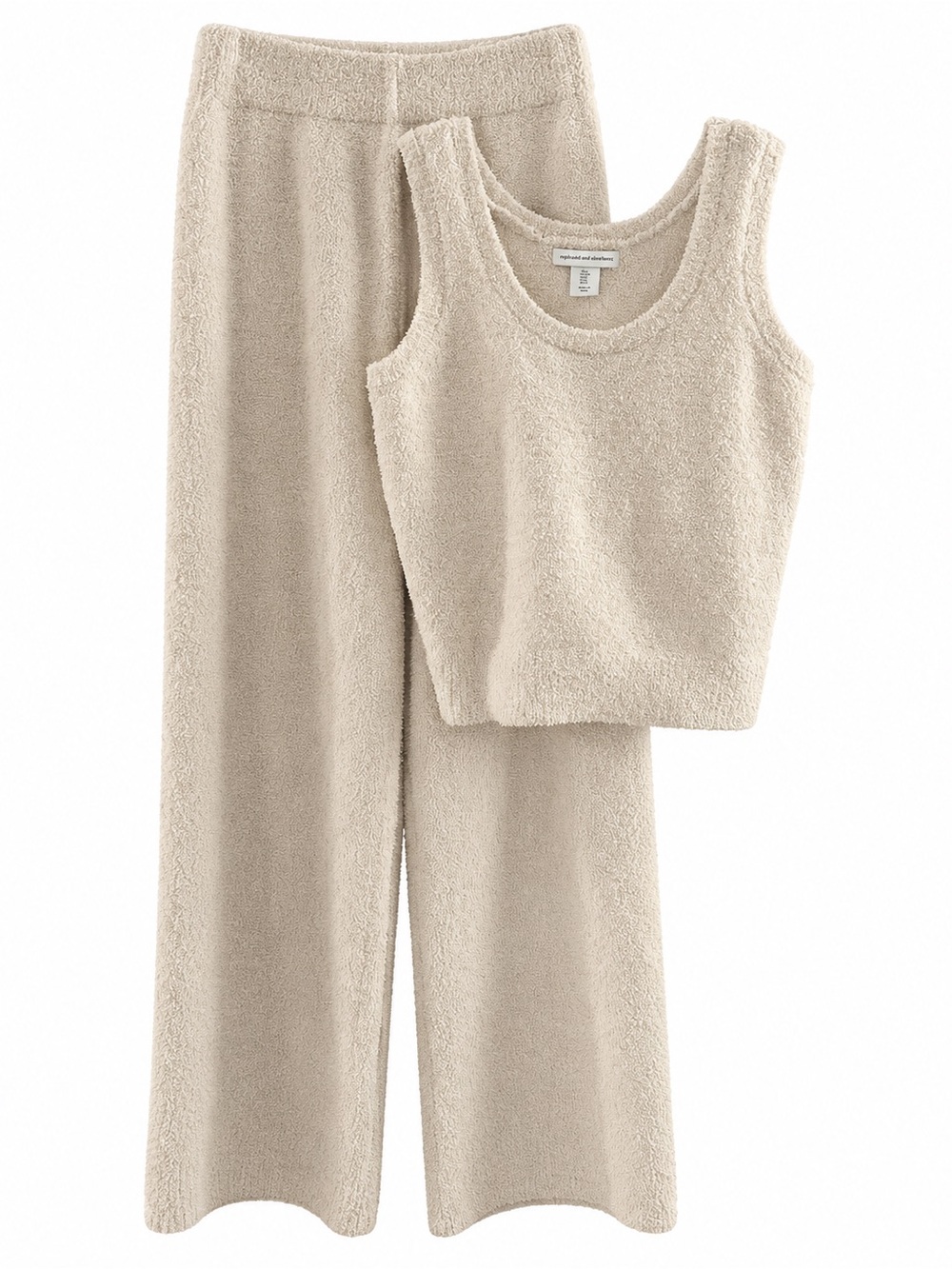 Cupcakes & Cashmere 2PC Cream Plush Knit Tank & Wide Leg Pants Lounge Set S NWOT